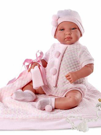 Кукла младенец в розовой шапочке, 43 см., с одеялом 